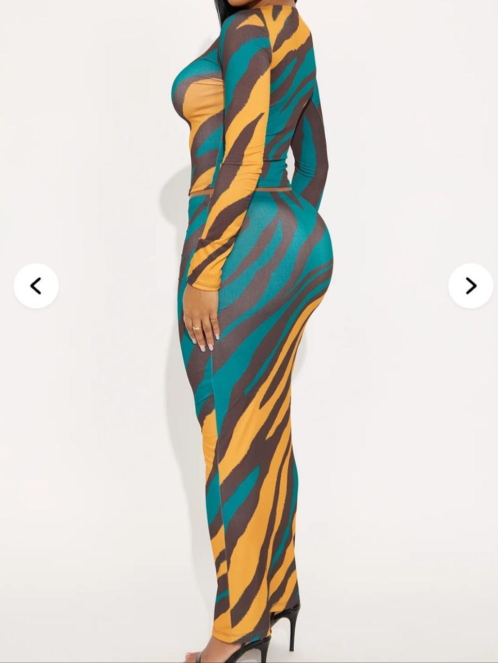 Fashion Nova Teal, Mustard & Brown Abstract Print Maxi Skirt Set - Picture 3 of 7